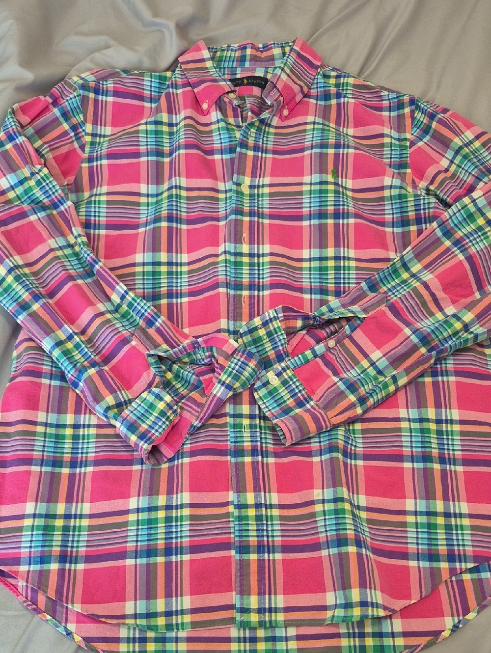 Ralph Lauren Bright Pink Multicolor Plaid Button-Down Shirt Size XL
